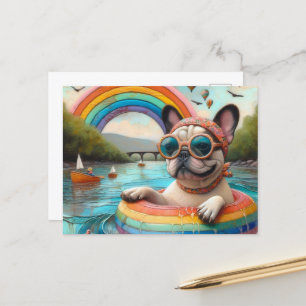 Carte Postale Chien-taureau français mignon sur un flotteur de c