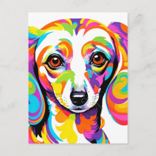 Carte Postale Chien teckel psychédélique multicolore