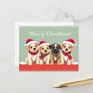 Carte Postale Chiens Adorables avec Chapeaux de Père Noël Concep