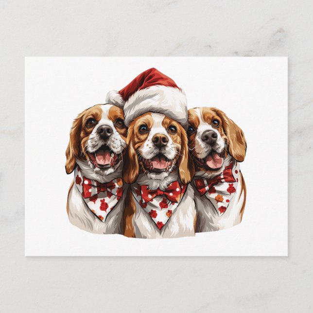 Carte Postale Chiens Beagles de Noël (Devant)