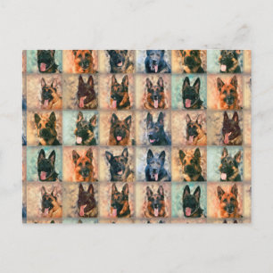 Carte Postale Chiens bergers allemands - GSD - Collage Art numér