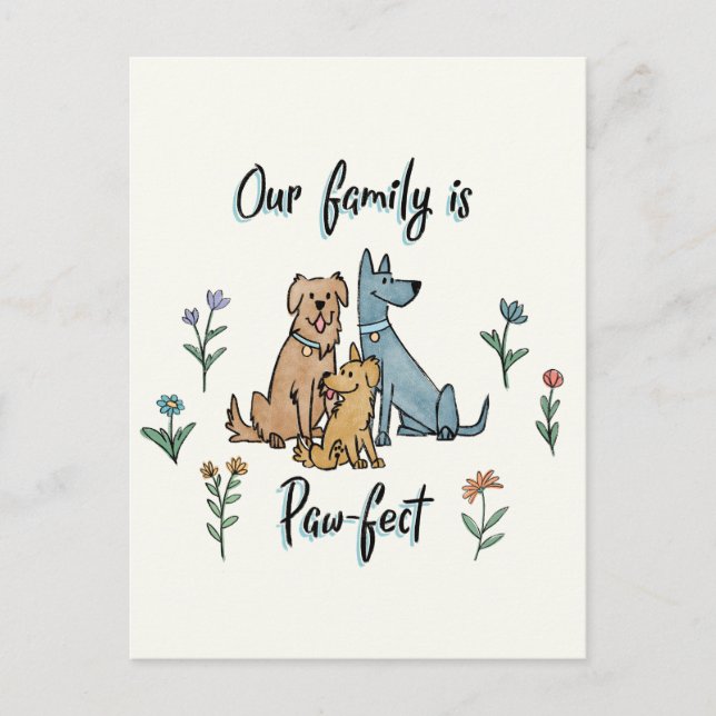 Carte Postale Chiens dans le jardin IV | Notre Famille Est Paw-F (Devant)