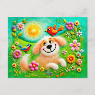 Carte Postale Chiens d'art se relaxer dans un jardin coloré