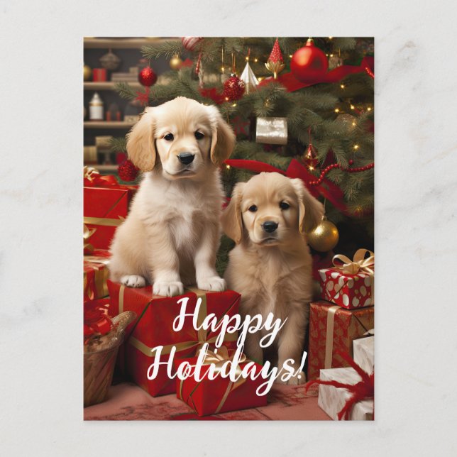 Carte Postale Chiens de marionnettes adorables Joyeuses fêtes No (Devant)
