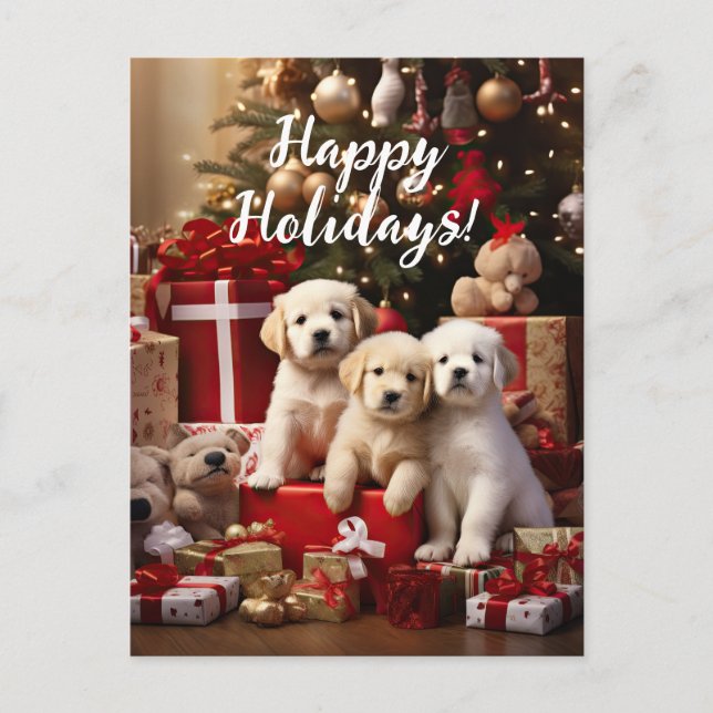 Carte Postale Chiens de marionnettes adorables Joyeuses fêtes No (Devant)