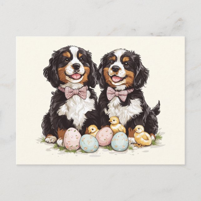 Carte Postale Chiens de montagne bernois de Pâques Oeufs de Pâqu (Devant)