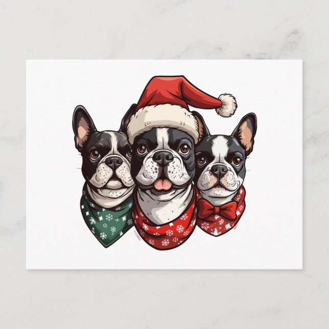 Carte Postale Chiens de Noël Boston Terrier (Devant)