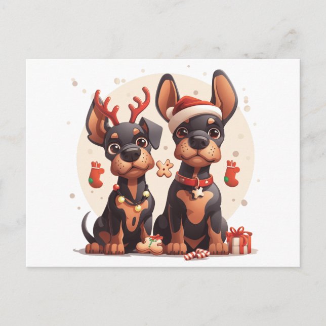 Carte Postale Chiens de Noël Dobermann (Devant)
