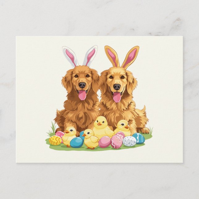 Carte Postale Chiens de Pâques Golden Retriever Chiens Bunny Ore (Devant)