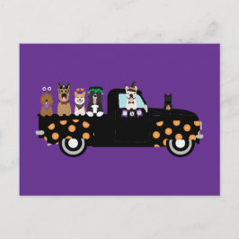 Carte Postale Chiens D'Halloween Dans Un Camion De Ramassage