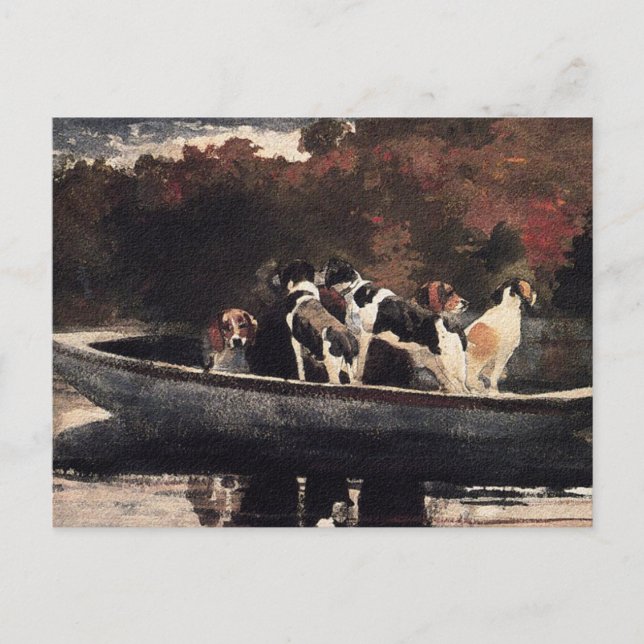 Carte Postale Chiens en bateau par Winslow Homer (Devant)