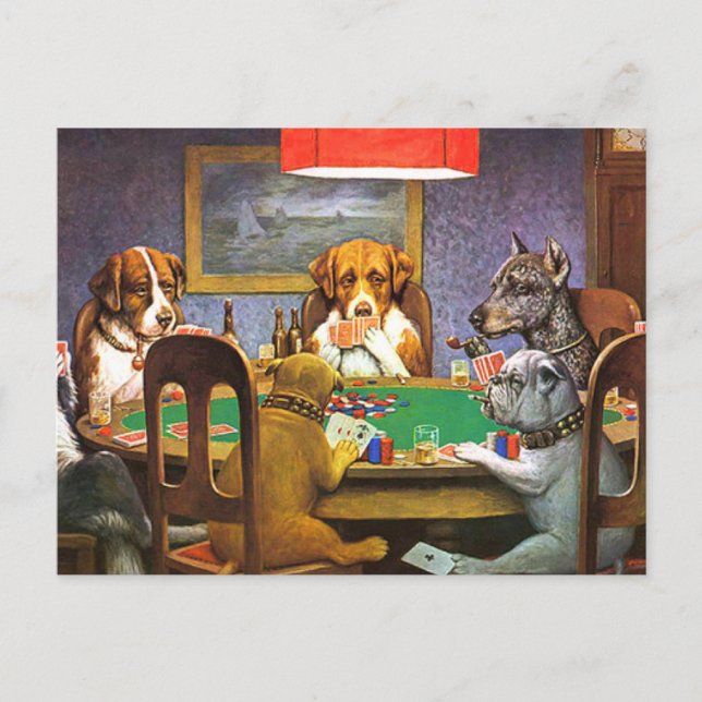 Carte Postale Chiens Jouer Poker Un Ami Dans Le Besoin (Devant)