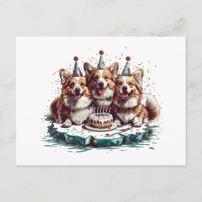 Carte Postale Chiens Pembroke Welsh Corgi pour anniversaire (Devant)