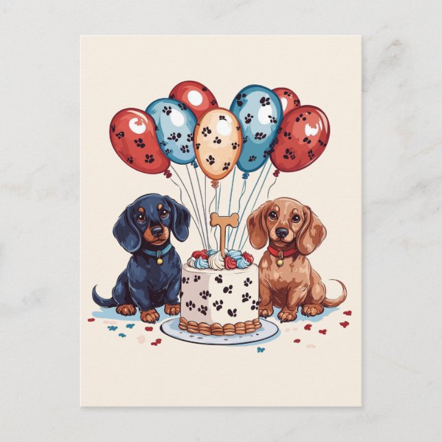 Carte Postale Chiens teckel d'anniversaire (Devant)