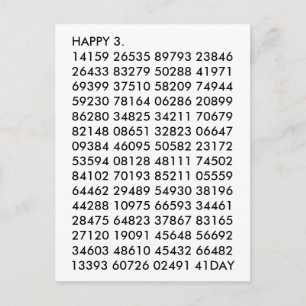 Carte Postale Chiffres mathématiques 3.14 Drôle Joyeux Jour Pi