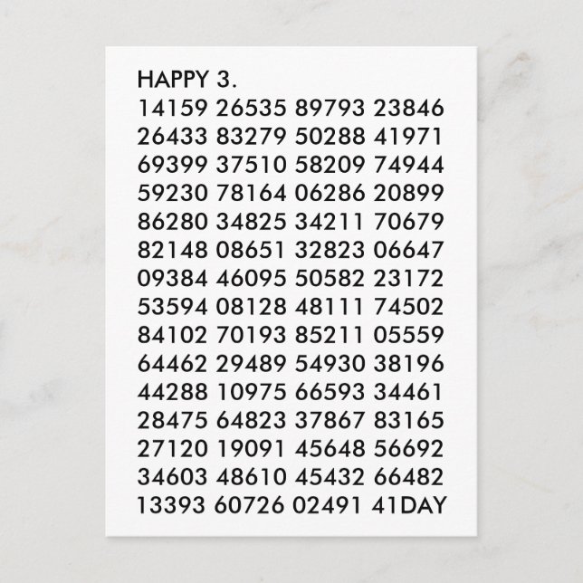 Carte Postale Chiffres mathématiques 3.14 Drôle Joyeux Jour Pi (Devant)