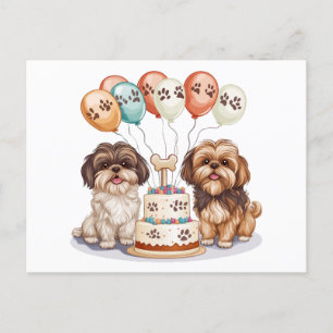 Carte Postale Chih Tzu Chiens Anniversaire Gâteau