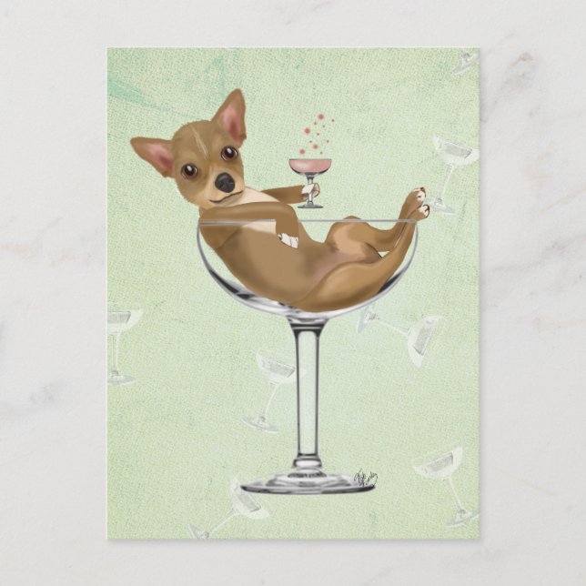 Carte Postale Chihuahua en verre de cocktail (Devant)