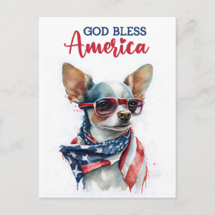 Carte Postale Chihuahua patriotique, Dieu bénisse l'Amérique Car