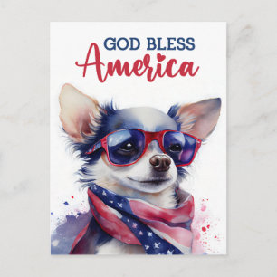 Carte Postale Chihuahua patriotique, Dieu bénisse l'Amérique Car