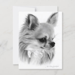 Carte Postale Chihuahua Peint À La Main Avec Oeuvre En Bow