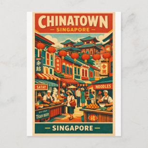Carte Postale Chinatown à Singapour voyage rétro