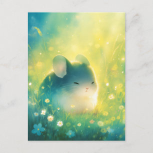 Carte Postale Chinchilla paisible endormi dans une prairie verte