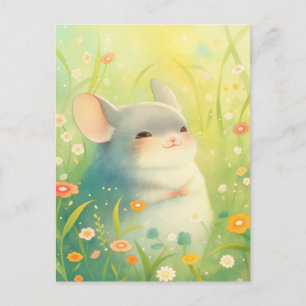 Carte Postale Chinchilla souriant dans une prairie ensoleillée d