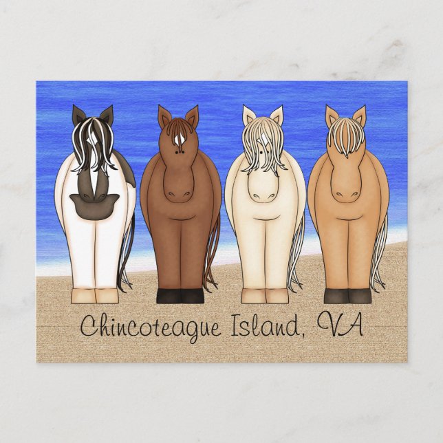 Carte Postale Chincoteague Island VA Ponies au Beach Horse (Devant)