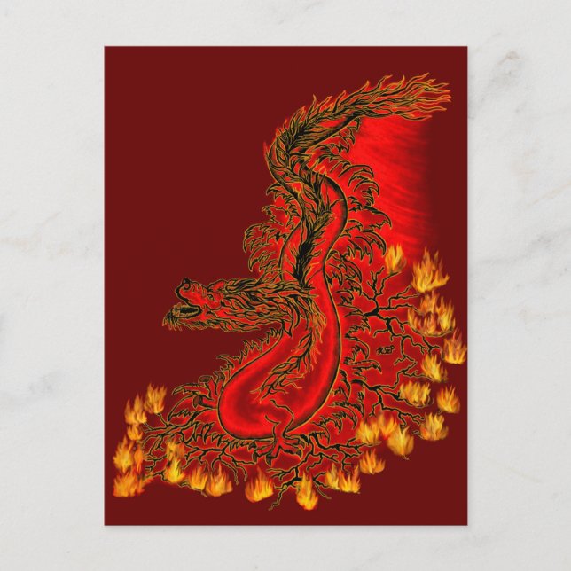 Carte Postale Chine Dragon rouge et or design (Devant)