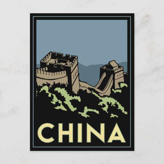 Carte Postale chine grand mur asie art déco voyage rétro (Devant)