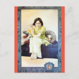Carte Postale Chine vintage Cigarette et Retro modèle de beauté