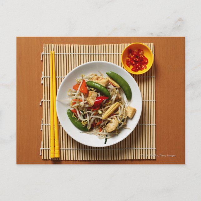 Carte Postale Chinois remuer les légumes frits avec des piments (Devant)