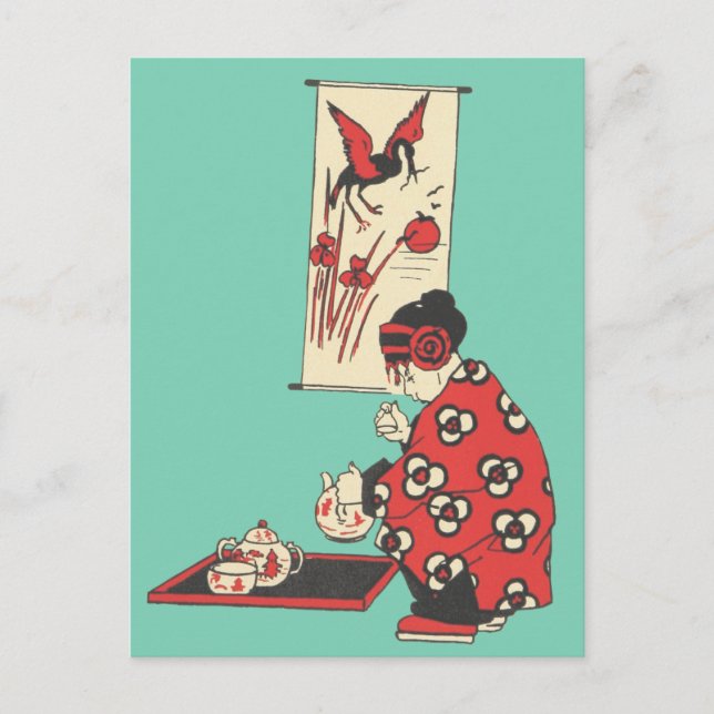 Carte postale chinoise avec illustration de thé (Devant)