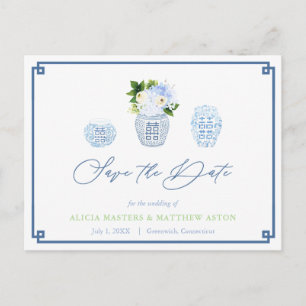 Carte Postale Chinoiserie Chic Marine Bleu Vert Économisez La Da
