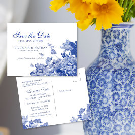Carte Postale Chinoiserie Florale Bleue et Blanc Enregistrer la 