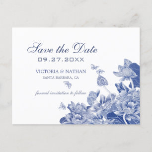 Carte Postale Chinoiserie Florale Bleue et Blanche Enregistrer l