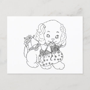 Carte Postale chiot chien avec tricot besoin fil coloration page