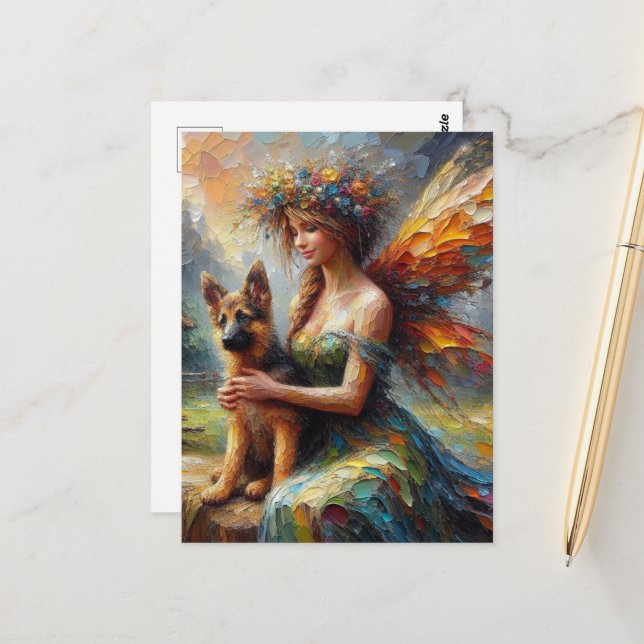 Carte Postale Chiot Fairy Et Berger Allemand (Devant/Arrière en situation)