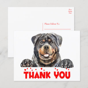 Carte Postale Chiot Mignon Aquarelle Rottweiler Merci