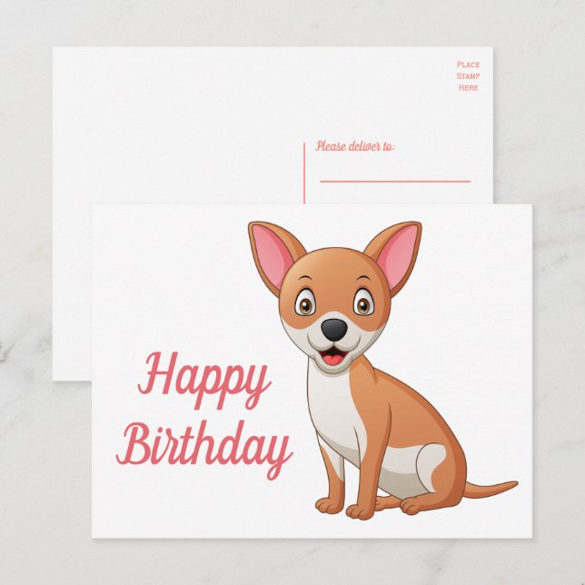Carte Postale Chiot Mignon Dessin Animé Drôle Anniversaire Chihu (Devant / Derrière)