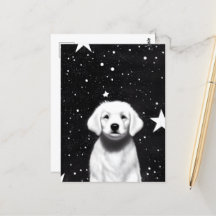 Chiot noir et blanc rétro et grandes étoiles