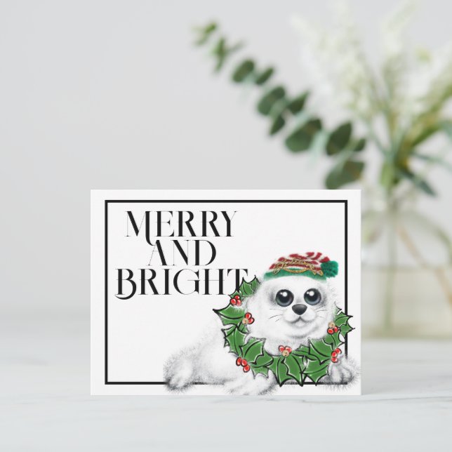 Carte Postale chiot Seal de Noël, animal arctique festif   (Debout devant)