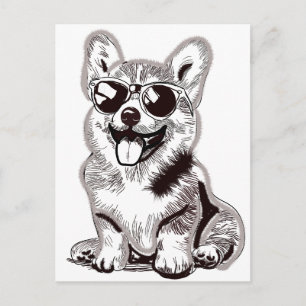Carte Postale Chiots Corgi personnalisés avec lunettes de soleil