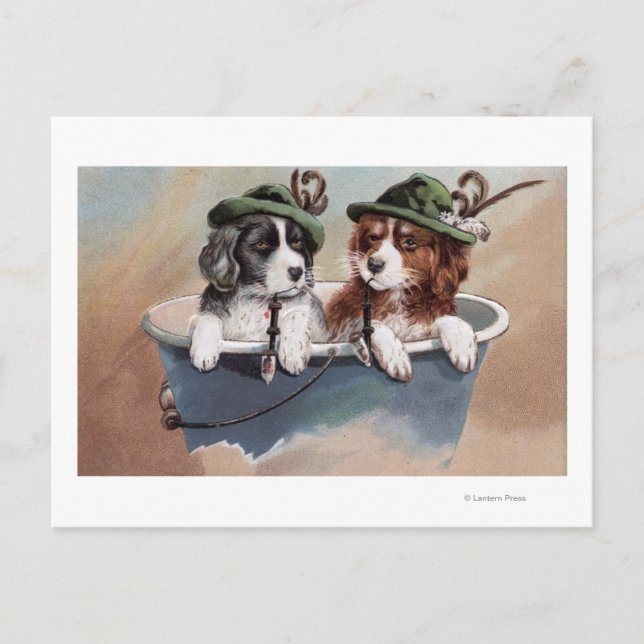 Carte Postale Chiots en Casquette avec tuyaux (Devant)