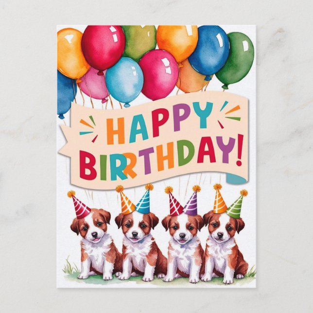 Carte Postale Chiots Joyeux Anniversaire (Devant)