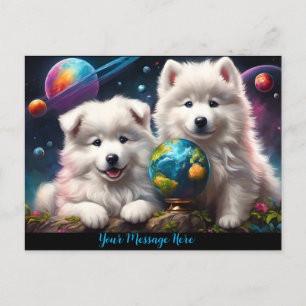 Carte Postale Chiots Samoyède adorables et duveteux, Terre