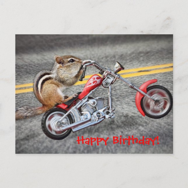 Carte Postale Chipmunk Biker équitation d'une moto (Devant)