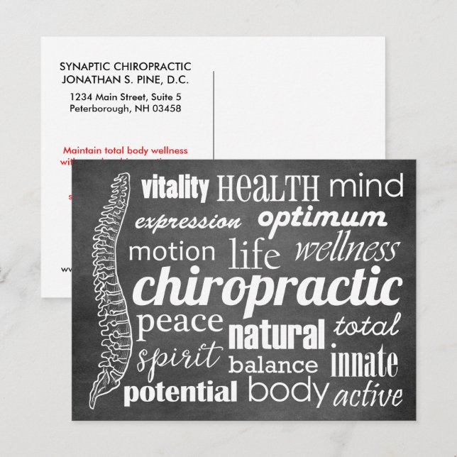Carte Postale Chiropractic Word Collecte Rappel de réactivation (Devant / Derrière)