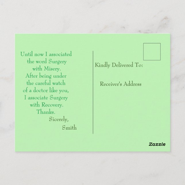 Carte Postale  Chirurgie (Dos)